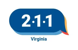 A blue speech bubble with the numbers 2-1-1 in white and the word Virginia below, representing the 211 Virginia information and referral service.