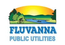Fluvanna Public Utilities A logo featuring a sunrise over trees and a river, with a person biking and another in a canoe. Below the image are the words “FLUVANNA PUBLIC UTILITIES” in blue and green text.