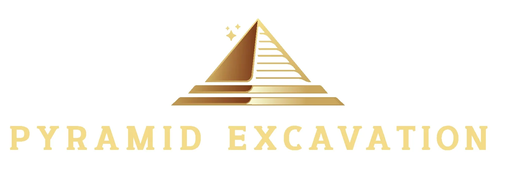 Pyramid Excavation Logo Gold pyramid logo with sparkles above, centered above the capitalized text PYRAMID EXCAVATION in gold letters on a white background.