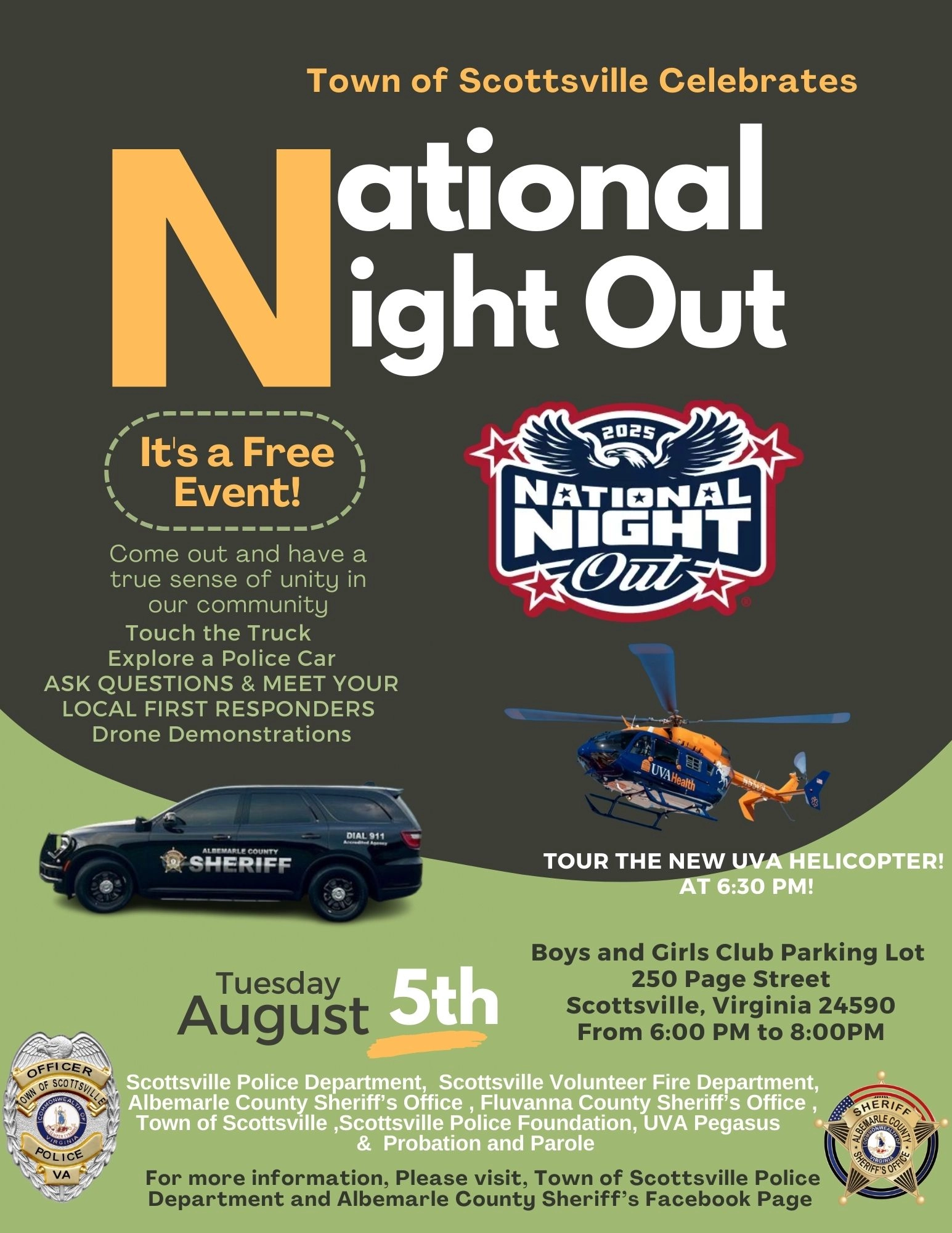 Scottsville National Night Out Flyer - Info repeated in post body.