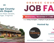 Flyer for an Orange County Job Fair on November 4, 3:00-5:00 PM at the Orange County Train Depot, listing participating organizations and website links.